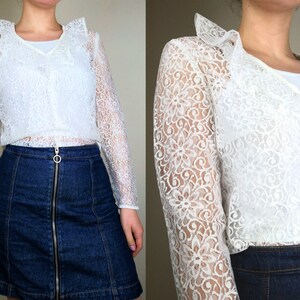 Snow White Lace 1960s Blouse | Size S | Lace Vintage Blouse | 1960s Top | 1960s Blouse | White Vintage Top |