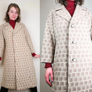 Abrigo Mod 1960s / Talla M / Abrigo Beige / Abrigo patrón geométrico / Abrigo Mod 60s / Abrigo Mod Vintage / Abrigo Mod Beige / Abrigo lana 60s