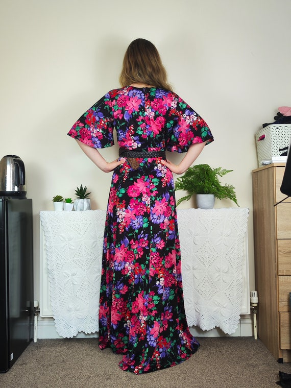 Floral 1970s Maxi Dress | Size M | Butterfly Slee… - image 7
