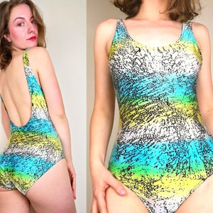 Funky 1980s Vintage Swimsuit | Size S-M | Low-Back Sexy Swimsuit | Vintage Swimming Costume | One-Piece Bathing Suit | 80s Swimwear
