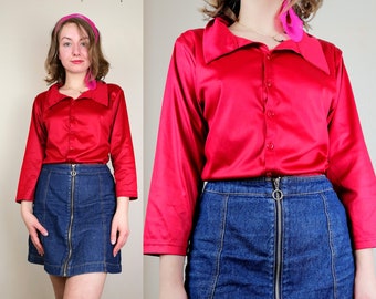 Wine Red Vintage Shirt | Size S-M | Ladies Blouse | 1990s Top | Mod Blouse | 60s Mod Top | Sabrina the Teenage Witch Clothing | Witchy Top