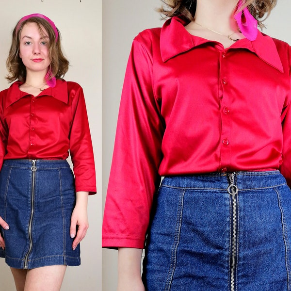 Wine Red Vintage Shirt | Size S-M | Ladies Blouse | 1990s Top | Mod Blouse | 60s Mod Top | Sabrina the Teenage Witch Clothing | Witchy Top