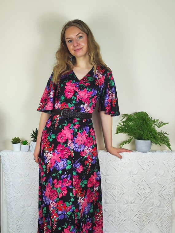 Floral 1970s Maxi Dress | Size M | Butterfly Slee… - image 2