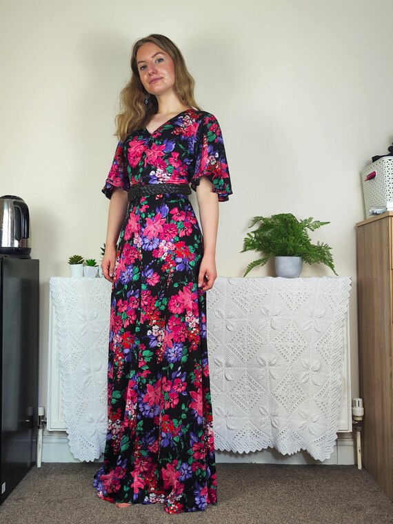 Floral 1970s Maxi Dress | Size M | Butterfly Slee… - image 6