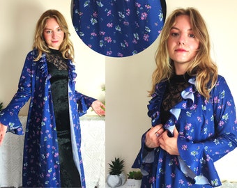 WOODSTOCK 1970s Floral Robe | Size XS-S-M-L | One-Size Robe | 1970s Long Coat | 1970s Jacket | Flower Power Long Jacket | 70s Bathrobe