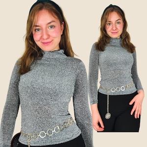 Silver Lurex 1990s Sparkly Top | Size XS-S | Vintage Disco Top | Vintage Silver Top | Party Top | Glam Rock Top | 70s Style Top