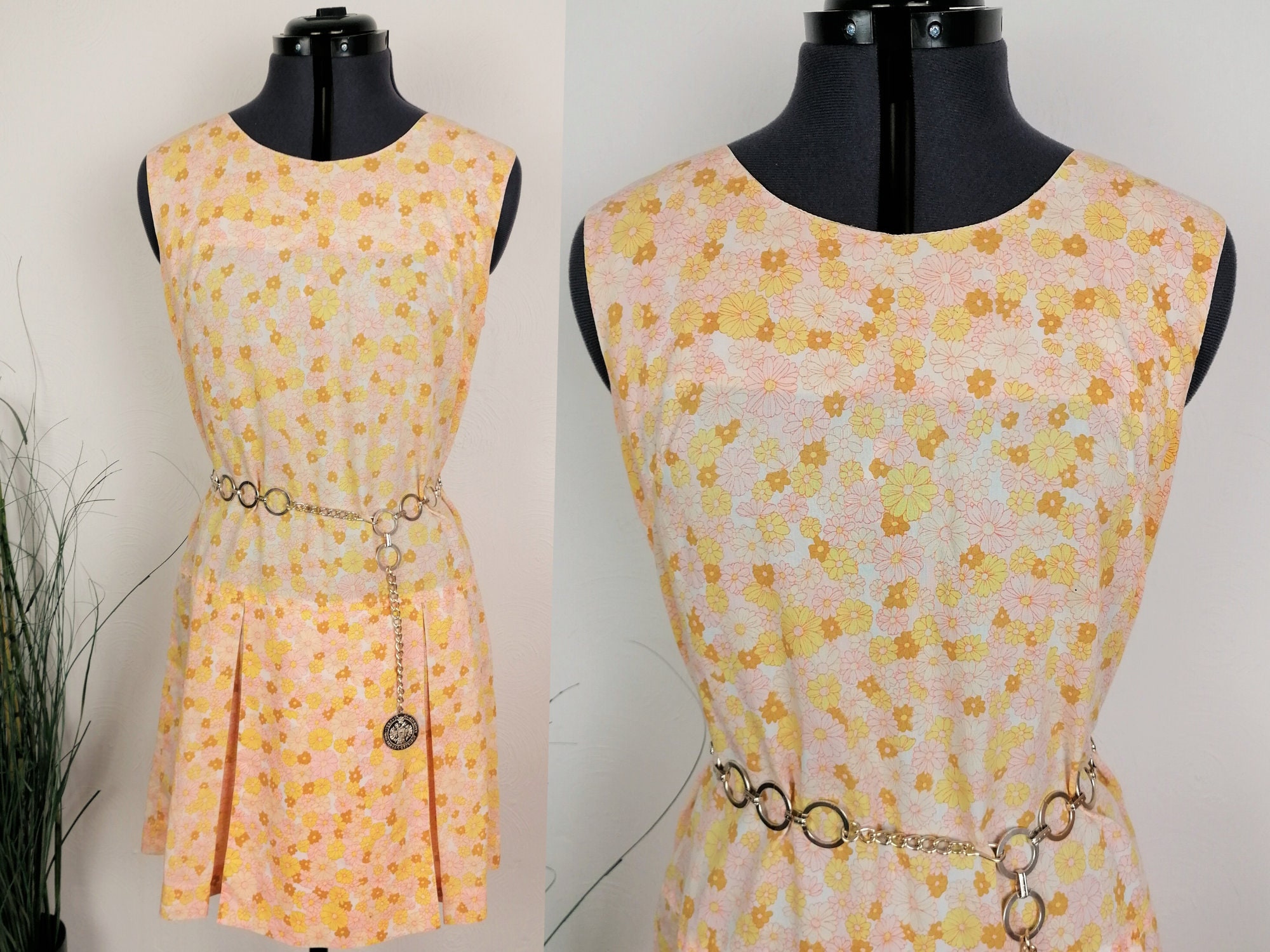 Image of S Floral Playsuit | Size M Vintage Romper Cotton Drop Waist Pleated