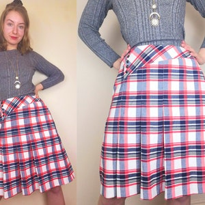 Plaid 1960s 70s A-Line Skirt | Size S | Tartan Mini Skirt | Vintage Pleated Skirt | A-Line Mini Skirt | 60s Mini Skirt | 70s Preppy Skirt