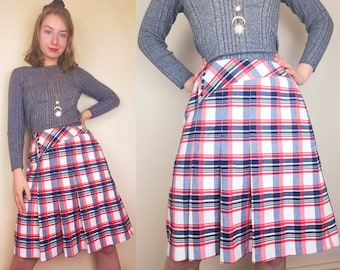 Plaid 1960s 70s A-Line Skirt | Size S | Tartan Mini Skirt | Vintage Pleated Skirt | A-Line Mini Skirt | 60s Mini Skirt | 70s Preppy Skirt