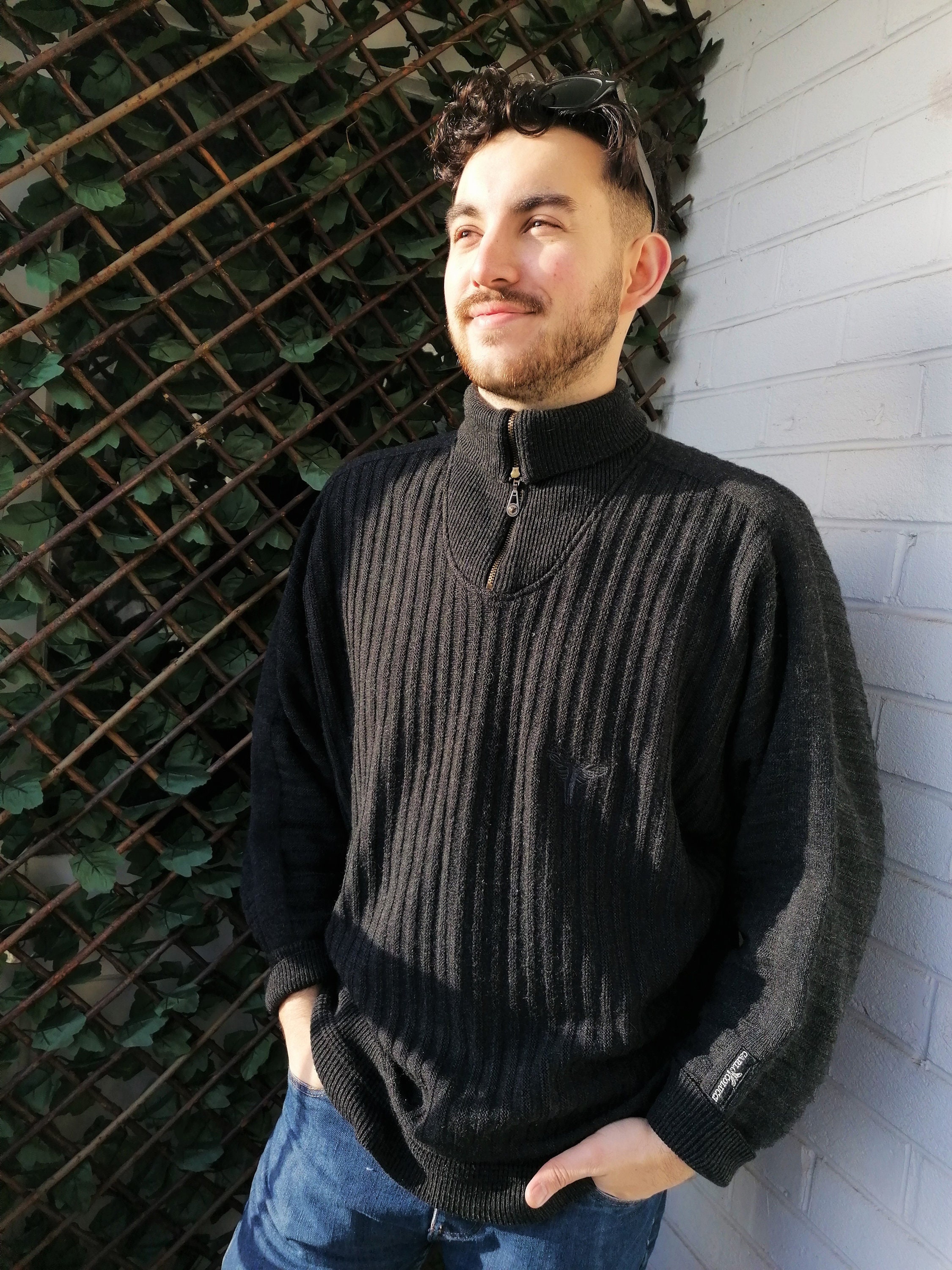 Image of Dark Grey 1990S Sweater | Size L-xl Oversized Vintage Jumper Turtleneck 90S