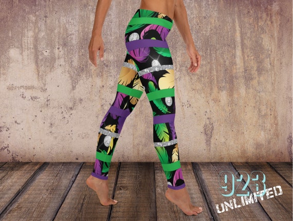 Mardi Gras Feather Striped Long Womens Leggings Mardi Gras Leggings Mardi  Gras Tights Purple and Green Leggings Louisiana Tights 