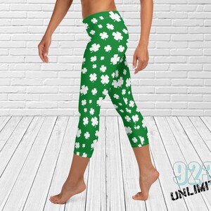 Lucky Me St. Patricks Day Womens Capri Leggings, St. Patricks Day leggings, clover leggings, shamrock leggings, custom, yoga tights