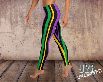 Mardi Gras Striped Leggings Fun Leggings Yoga Tights Workout