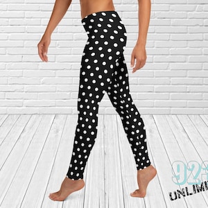 Polka Dot Womens Long Leggings | Cute Leggings | Black and White Leggings | Soft Leggings | Yoga Leggings | Polka Dot