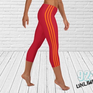 Red-Orange Striped Capri Leggings red leggings red striped leggings yoga leggings custom designed tights