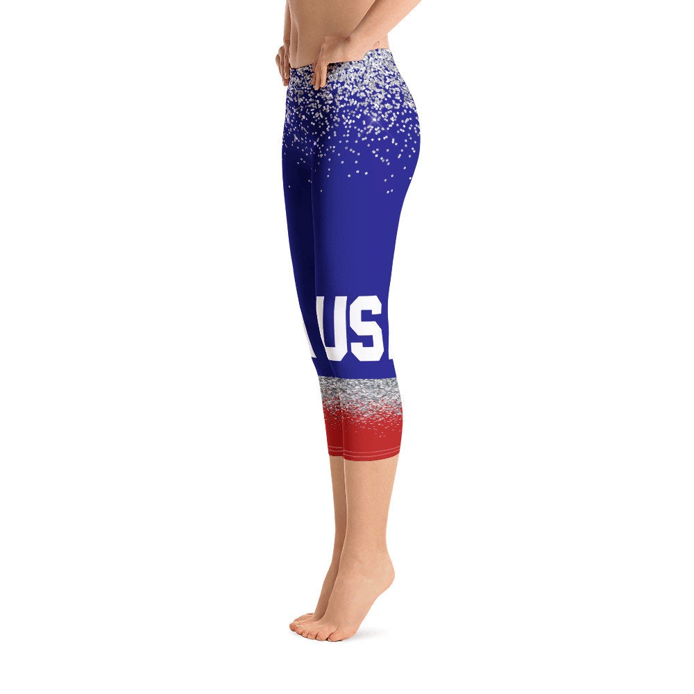 USA Womens Capri Leggings Red White Blue God Bless the Etsy