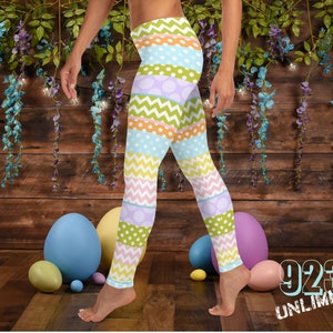 Spring Time Colorful Womens Long Leggings, Easter Leggings, Spring Leggings, Polka Dot, Striped, zig zag leggings, yoga tights, custom made