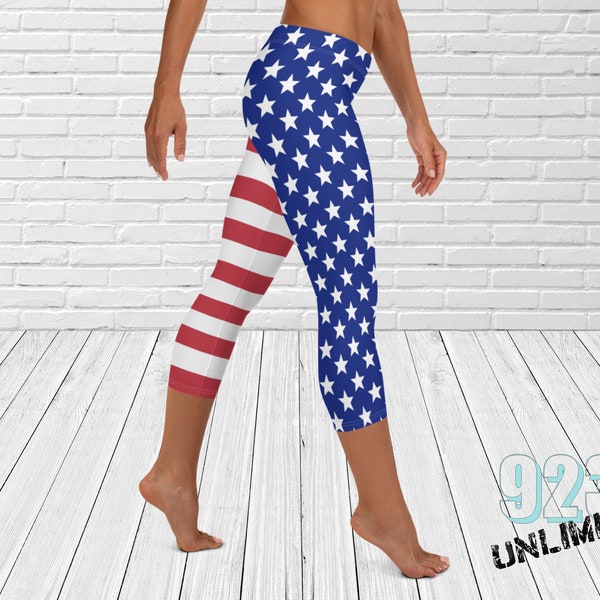 America Stars & Stripes Capri Leggings USA Leggings American Flag leggings stars and stripes tights patriotic leggings USA comfortable fit