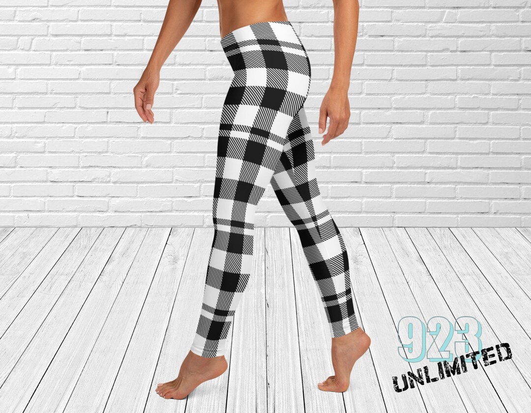 Black and White Checkered Leggings, Black and White Leggings, Checkered