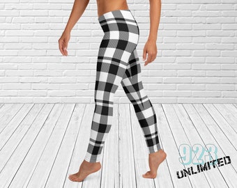 Black and White Checkered Leggings, black and white leggings, checkered leggings, womens tights, yoga leggings, long leggings, soft