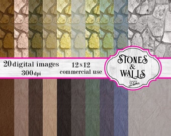 Stones & Walls Papers 20 Digital Papers, Instant Download, Digital Background Papers, Stone Paper, Wall Paper, Textured Papers, Pack Colors