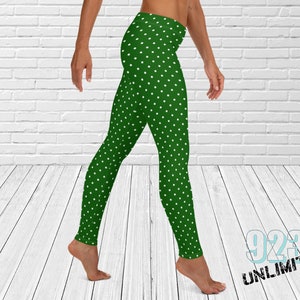 Dot me Green Polka Dot Womens Long Leggings ,yoga leggings, green tights, st patricks day leggings, polka dot leggings, 923 Unlimted