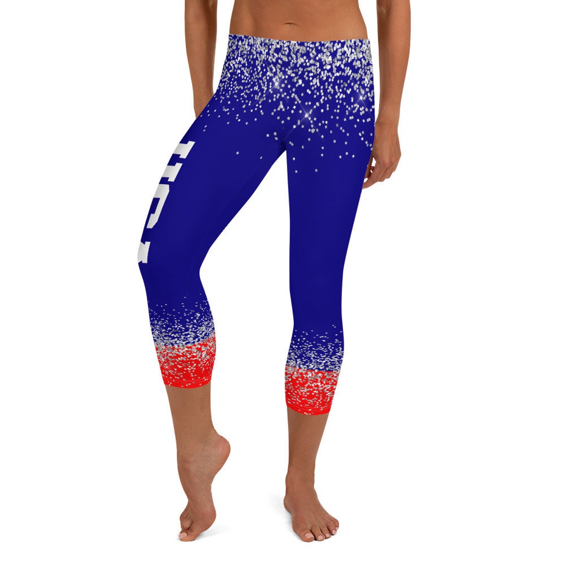 USA-Vertical-Glitter Capri Leggings USA leggings patriotic | Etsy