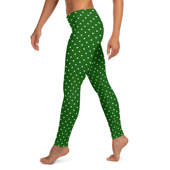 Dot Me Green Polka Dot Womens Long Leggings ,yoga Leggings, Green Tights,  St Patricks Day Leggings, Polka Dot Leggings, 923 Unlimted 