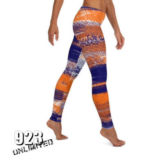 Game Time Blue and Orange Womens Long Leggings Custom Designed