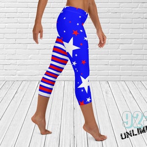 Stars and Stripes USA | Womens Capri Leggings | USA Leggings | America Leggings | Red White and Blue Leggings | Patriotic Leggings | Yoga