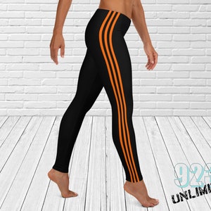 Orange Striped Yoga Leggings | Workout Leggings | Black and Orange Leggings | Black and Orange Tights | Full Length | One Sided