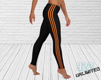 Orange Black Striped Leggings - Etsy