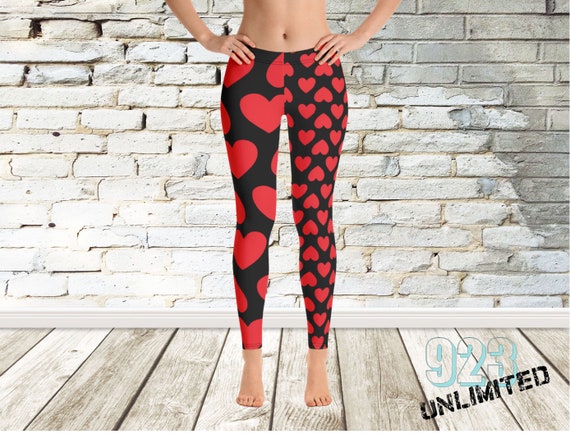 Valentines Day Heart Full Length Leggings Heart Leggings Womens Heart Leggings  Valentines Day Tights Love Leggings 