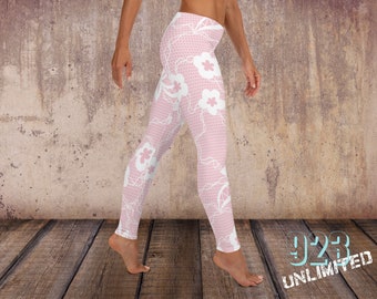 Lacey Pink Long Leggings Lace Leggings Womens Lace Leggings Fancy Leggings  Fun Leggings Custom Tights 