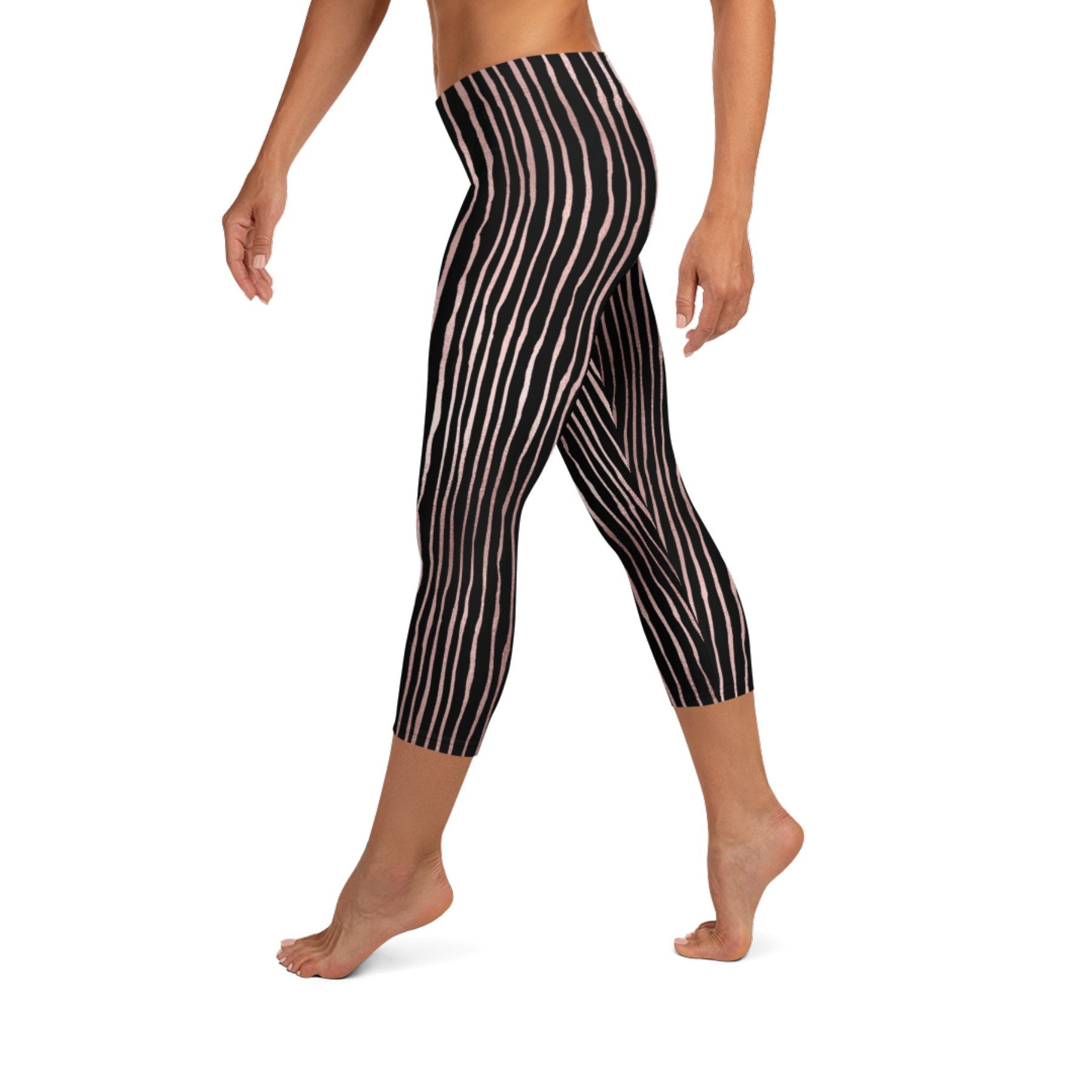 Matilda's Rose Gold Striped Capri Leggings Workout - Etsy