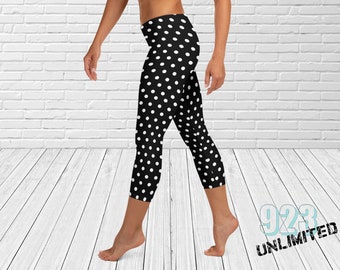 Polka Dot Capri Leggings | Polka Dot Leggings | Yoga Polka Dot Leggings | Schwarz-Weiße Leggings | Damen Capri Leggings