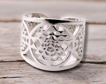 Sacred Geometry Flower of Life Ring, Brass Spiritual Yoga Jewelry, Boho Energy Symbol