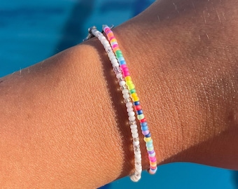 Dainty Bead Bracelet/Anklet, Waterproof, Stainless Steel Seed Bead Jewelry, Multi-Color Bracelet, Summer Anklet, Colorful Beaded Jewelry