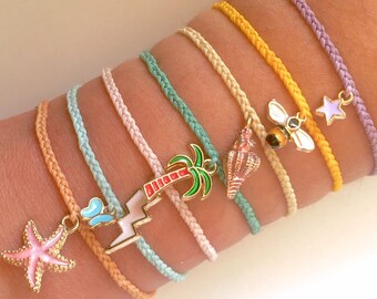 Stackable String Bracelet Choose Your Color Adjustable String Bracelet Pura Vida-Style Custom Mini Braided Charm BraceletAnklet
