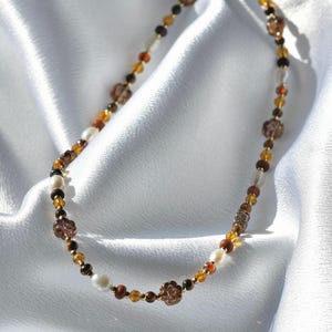 Autumn Beaded Necklace, Gold Filled Seed Bead Necklace, Adjustable Handmade Choker