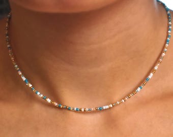 Dainty Seed Bead Necklace, Waterproof Beaded Necklace, Summer Jewelry, Durable Necklace, Colorful Beaded Choker, 8/0 3mm Beaded Necklace