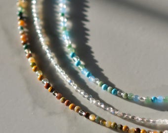 Minimalistische Edelstein-Perlen-Halskette, Edelstahl-Edelstein-Halskette, Kristall-Halskette, Heilstein-Halskette, wasserdichter Schmuck