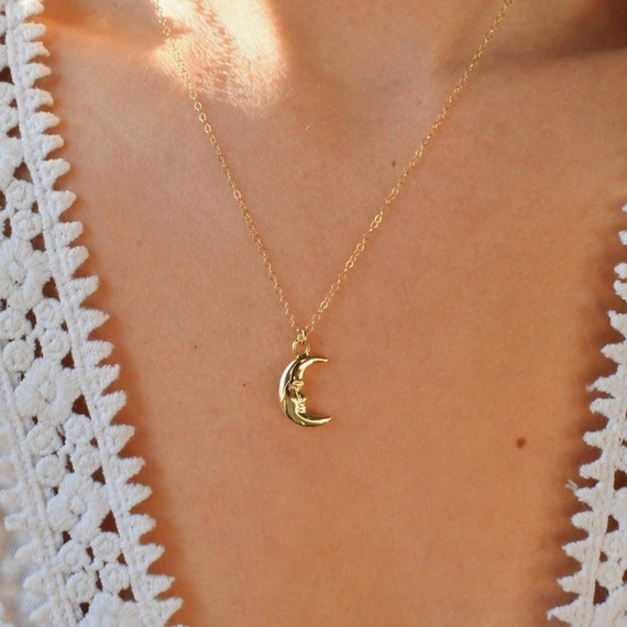Moon Necklace, Moon Face Necklace, Dainty Necklace, Adjustable and