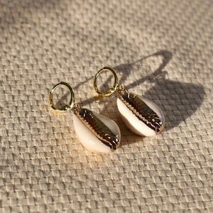 Cowrie Shell Earrings | Gold-Plated Beach Hoops, Ocean Jewelry, Sea Jewelry, Ocean Lover Gift, Spring Summer Jewelry, Beachy Jewelry