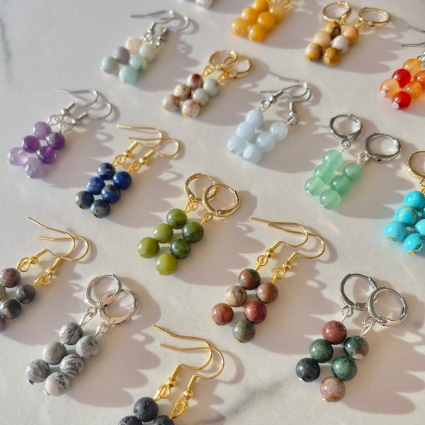 Gemstone Bead Dangle Earrings | Healing Stone Jewelry, Genuine Crystal Earrings, Crystal Hoops, Gemstone Huggies, Turquoise Earrings