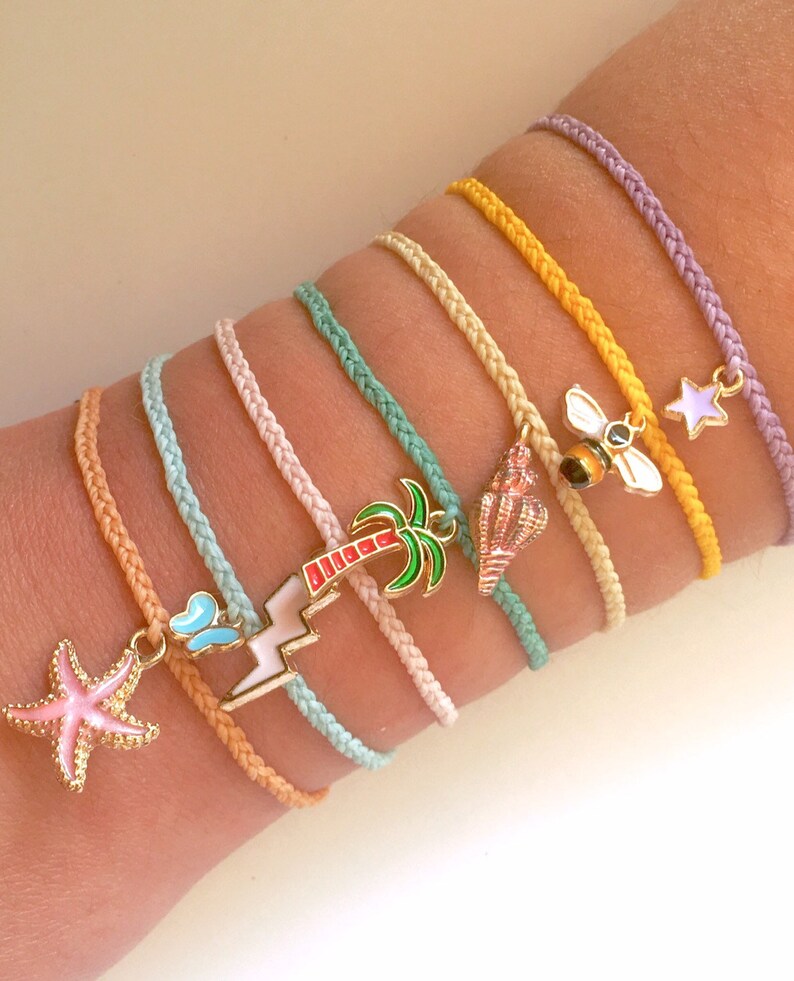 Stackable String Bracelet Choose Your Color Adjustable String Bracelet Pura Vida-Style Custom Mini Braided Charm BraceletAnklet