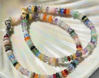 Gemstone Mix Rondelle Gemstone Beaded Bracelet/Anklet, Dainty Disc Gemstone Bracelet, Waterproof Crystal Beachy Anklet