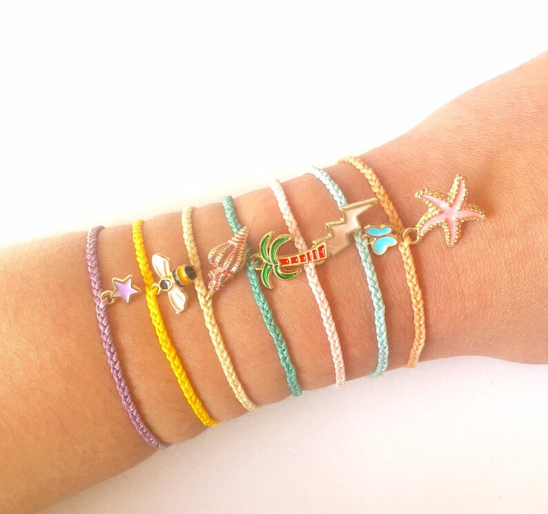 Stackable String Bracelet Choose Your Color Adjustable String Bracelet Pura Vida-Style Custom Mini Braided Charm BraceletAnklet