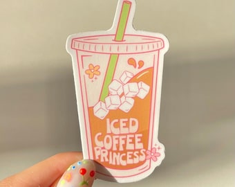 Iced Coffee Princess Sticker | Funny Girly Sticker, Durable Vinyl Heavy Duty Waterproof Sticker, UV Safe Sticker, Cute Groovy Retro Sticker