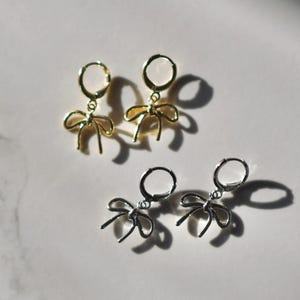 Bow Earrings, Gold Bow Huggies, Silver Bow Hoops, Ribbon Earrings, Coquette Earrings, Hypoallergenic Minimalist Earrings